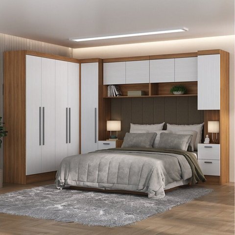 Quarto Completo 10 Portas 8 Gavetas 7 Peças Viena Espresso Móveis Marrom/Nogal/Branco