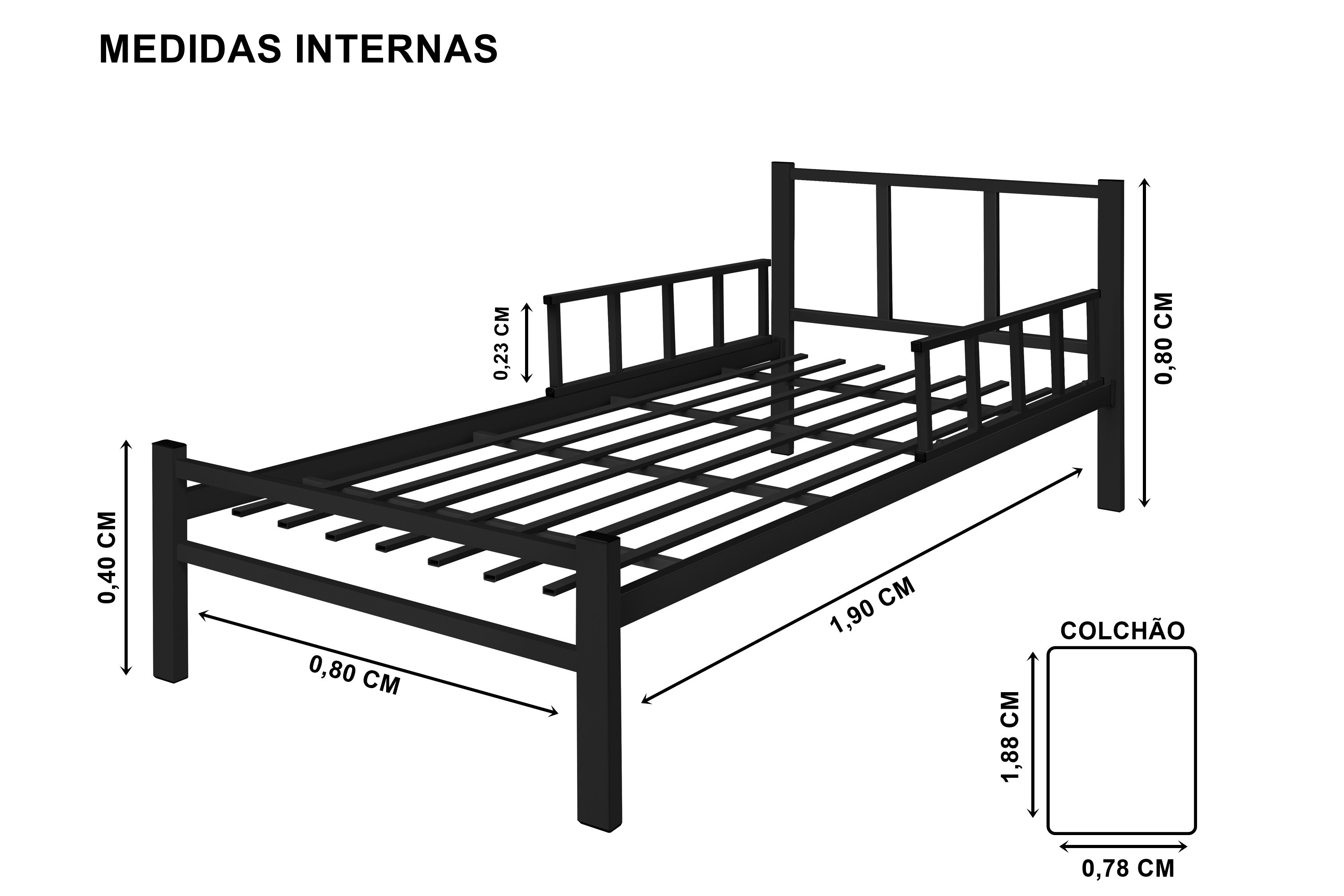 Cama Solteiro Tubolar/aço, Colchao D28 Alojamento,dormitorio:cama e Colchao/preto - 2