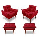 Ver imagem 1 de Kit C/02 Poltronas Opala + 02 Puff Opala Elegante Suede Vermelho