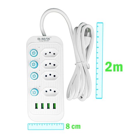Extensão 4 Tomadas + 4 Usb B-max Filtro de Linha
