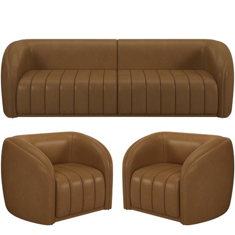 Kit Sofá 03 Lugares Sala Estar 252 Cm com 02 Poltronas Lazio M03 Couríssimo Whisky - Lyam Decor