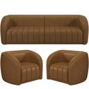 Ver imagem 1 de Kit Sofá 03 Lugares Sala Estar 252 Cm com 02 Poltronas Lazio M03 Couríssimo Whisky - Lyam Decor