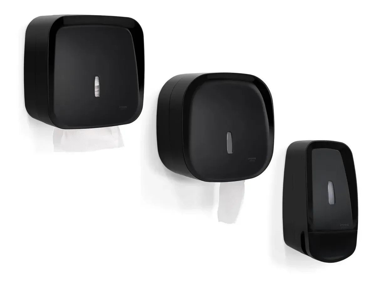 Kit Porta Papel Toalha Toalheiro Porta Papel Higienico Rolão e Saboneteira Preto Invoq Premisse - 2