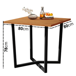 Mesa de Jantar 80x80 4 Lugares Valence Industrial Pés em Aço - Preto/nature - 3