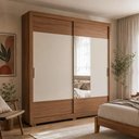 Ver imagem 1 de Guarda-Roupa Casal com Espelho 2 Portas de Correr 6 Gavetas Soho 240 cm - Canella c/ Off White