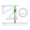Ver imagem 1 de Kit Geométrico Régua Transferidor Esquadros Compasso Verde