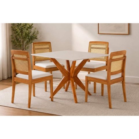 Mesa Jantar Donna 120 + 4 Cad Marquesa Mel Nesher