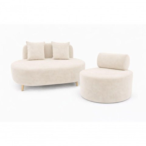 Kit Sofá Orgânico Feijão 2 Lugares 115cm Off White Veludo do Lar