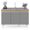 Ver imagem 7 de Balcão Gabinete 120cm 3 Portas 2 Gavetas Michigan Castanho/Cinza - Lumil Móveis