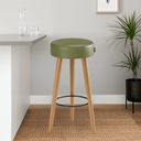 Ver imagem 1 de Banqueta Alta 60 Cm Estofada Corino Verde Retrô Pé Palito P/ Cozinha Área Gourmet Balcão Bancada