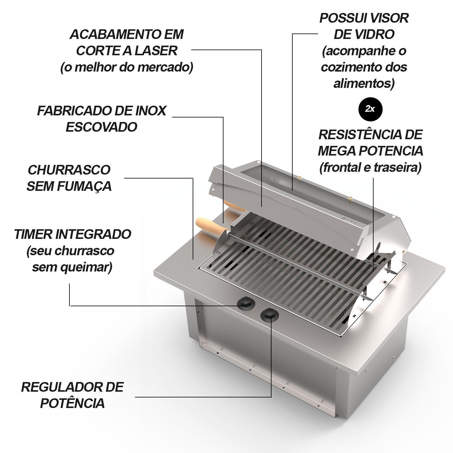 Che22 Assador Cooktop Eletrico de Embutir 70x48x30cm 220v - 6