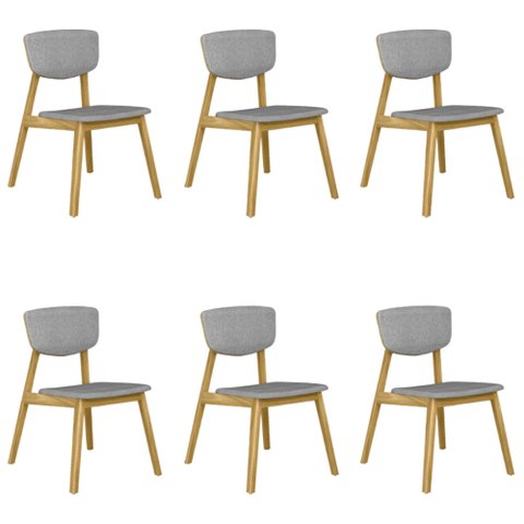 Kit 6 Cadeiras Decorativas Sala de Jantar Madeira Maciça Lang Linho Cinza/Mel - Gran Belo