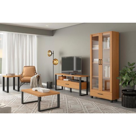 Moveis Sala de Estar Industrial 4 Peças Dalla Costa Mdf Cor:freijó com Preto Fosco