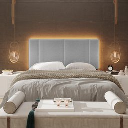 Cabeceira Casal Estofada com Led - Linho Cinza - 3