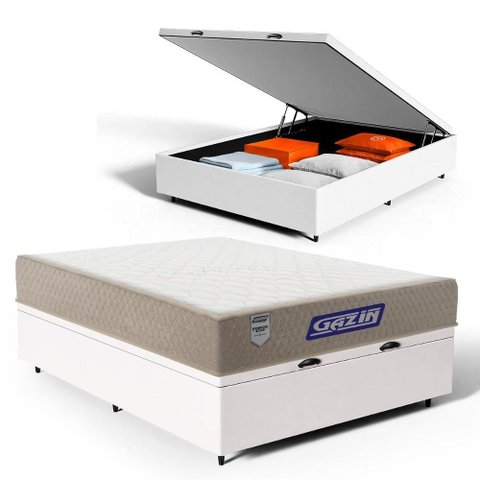 Cama Box Baú com Colchão Gazin de Espuma D28 Double Face Force Plus Casal 138cm