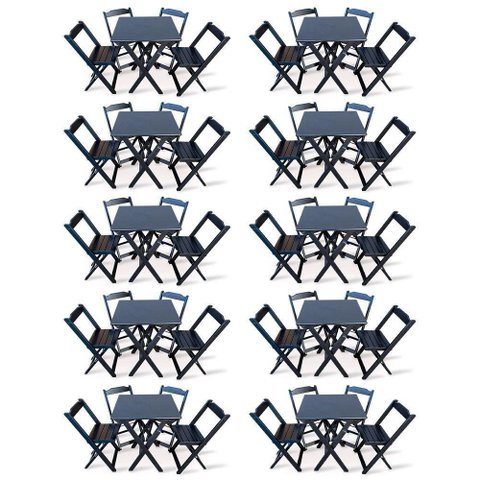 Kit de 10 Conjuntos de Mesa Dobrável 60x60 com 4 Cadeiras Preto - Cor: Preto