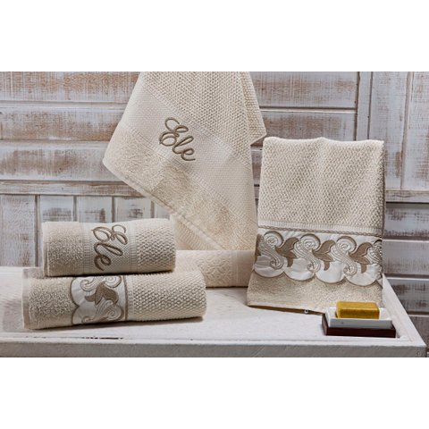 Jogo de Banho Noblesse Luxo Bordado 5 Pecas Palha com Bordado em Caqui^