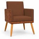 Ver imagem 6 de Kit 3 Poltronas Decorativas Lis para Sala Quarto Linho Corino Assento Confortável Pé Palito Castanho