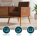 Ver imagem 3 de Kit 3 Poltronas Decorativas Lis para Sala Quarto Linho Corino Assento Confortável Pé Palito Castanho