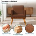 Ver imagem 4 de Kit 3 Poltronas Decorativas Lis para Sala Quarto Linho Corino Assento Confortável Pé Palito Castanho