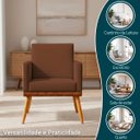 Ver imagem 2 de Kit 3 Poltronas Decorativas Lis para Sala Quarto Linho Corino Assento Confortável Pé Palito Castanho