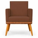 Ver imagem 7 de Kit 3 Poltronas Decorativas Lis para Sala Quarto Linho Corino Assento Confortável Pé Palito Castanho