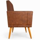 Ver mais imagens de Kit 3 Poltronas Decorativas Lis para Sala Quarto Linho Corino Assento Confortável Pé Palito Castanho