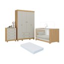 Ver imagem 1 de Quarto de Bebê Completo Berço Americano 3x1 Colchão Allegra Multimóveis Mp4602 Madeirado/off