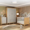 Ver imagem 2 de Quarto de Bebê Completo Berço Americano 3x1 Colchão Allegra Multimóveis Mp4602 Madeirado/off