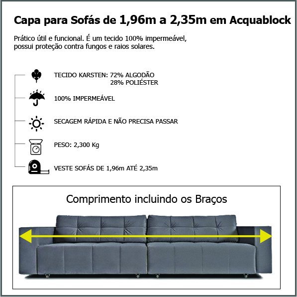 Capa de Sofá Retrátil 3 Lugares Impermeável até 2,35m:Bege - 3