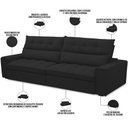 Ver imagem 3 de Sofá Retrátil Reclinável para Sala de Estar Living 290cm Dimas F04 Veludo Preto - Lyam Decor