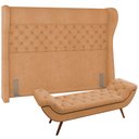 Ver imagem 1 de Kit Cabeceira Cama Box Casal 195 Cm Madrid com Puff Recamier Santorini Bouclê Mostarda - Lyam Decor