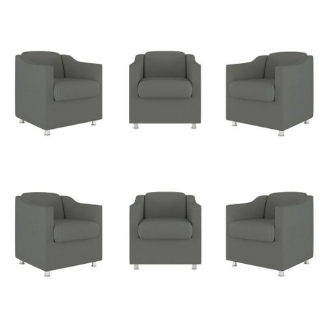 Kit 6 Cadeiras Poltronas Decorativas Espera Clinica Dentista Cor:cinza