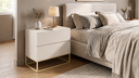 Ver imagem 1 de Mesa de Cabeceira Moderna Grande Eros 60cm para Cama Branco Base de Ferro Dourado