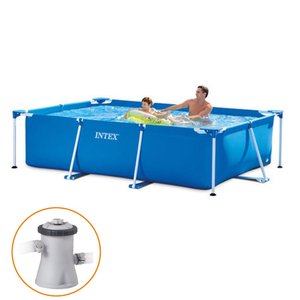 Piscina Estrutural Retangular 3.834 Litros Pvc Armação + Bomba Filtrante Intex - 110v