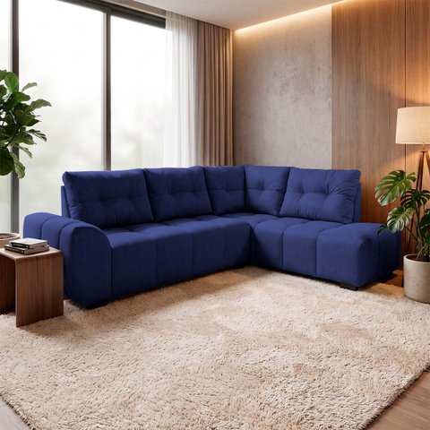 Sofá de Canto 5 Lugares Hellen Lugano Suede Velut Azul 205/273 cm