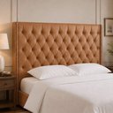 Ver imagem 1 de Cabeceira Soft King Madeira Maciça Courino Caramelo Sallar Home 205cm