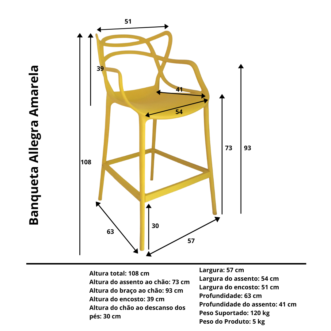 Banqueta Allegra Top Chairs Amarela - kit com 3 - 4