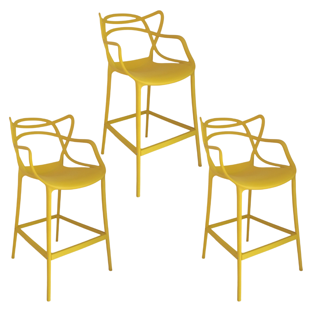 Banqueta Allegra Top Chairs Amarela - kit com 3