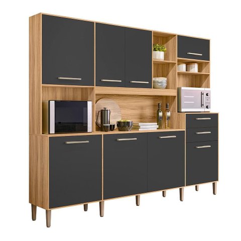 Cozinha Compacta Hortelã 8 Portas 2 Gavetas Freijó/chumbo - Nicioli