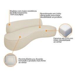 Sofá Curvo 3 Lugares Amsterdã 200cm Linho Bege - Amarena Móveis - 7