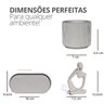 Conjunto Decorativo 3pçs Estátua Pensadora Vaso Contemporâneo e Bandeja - Cinza - 3