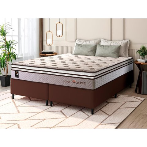 Conjunto Cama Box Queen c/ Molas Ensacadas Liverpool Marrom 158x198x73