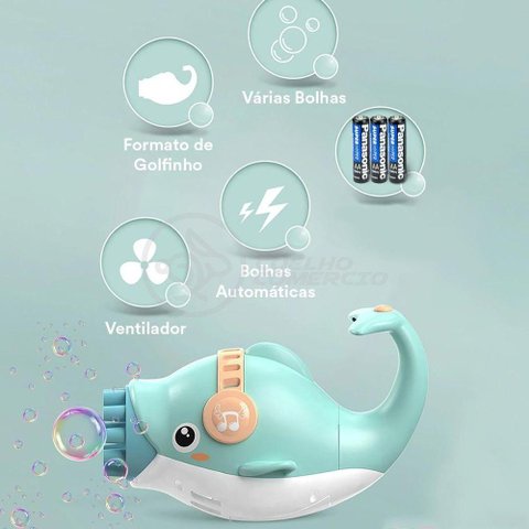 Kit 1 Golfinho Bolha Sabão Criança Infantil+ 3 Pilha Azul 6