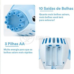 Kit 1 Golfinho Bolha Sabão Criança Infantil+ 3 Pilha Azul 6 - 5