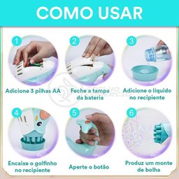 Kit 1 Golfinho Bolha Sabão Criança Infantil+ 3 Pilha Azul 6 - 4