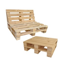 Kit Sofá Rústico de Madeira Palete em Pinus com Encosto Lugares + Mesa de Centro - 1