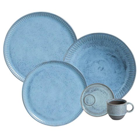 Aparelho de Jantar 30 Peças Azul Cerâmica Breeze Porto Brasil Mesa Posta Elegante 6 Pessoas