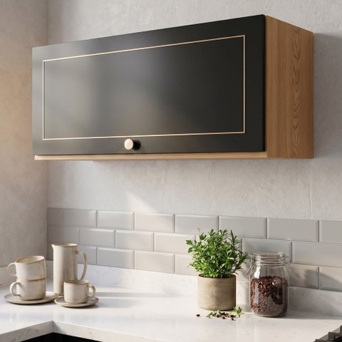 Armário Aéreo Basculante 80cm Conecta Frise Yescasa Cinamomo/Preto