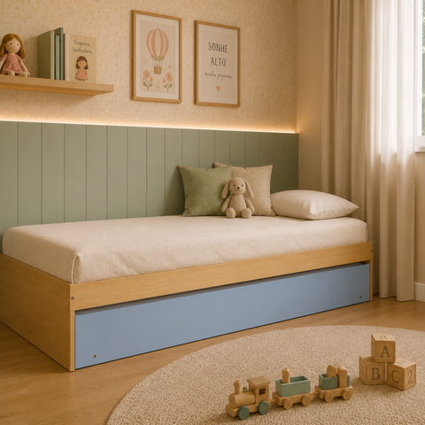 Bicama Infantil Solteiro MDF com Cama Auxiliar Azul